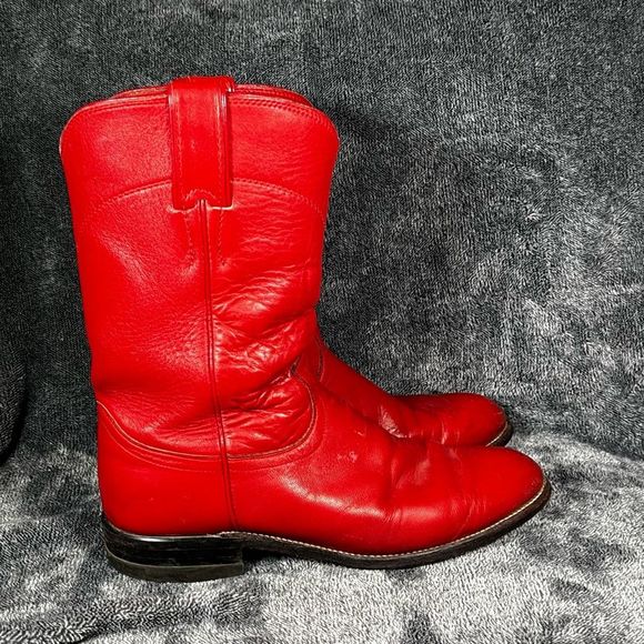 Justin Boots Shoes Justin Red Leather Cowboy Boots Sz 75 Vintage Western Punchy Boots
